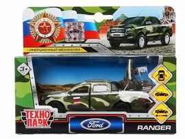 Машина металл. Ford Ranger 12 см, дв., баг., инерц., солд. 4,5 см, кор. Технопарк