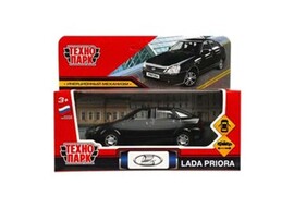Машина металл. LADA PRIORA 12 см, дв., багаж., инерц., черный, кор. Технопарк