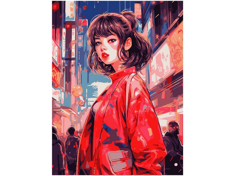 Донецк игрушка оптом Холст с красками 30х40 см по номерам. ДЕВУШКА В ТОКИО