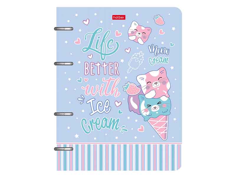 Тетрадь 80л А5 Sweet Cat, 4 кольца, металлизир. карт., выб. лак, клетка