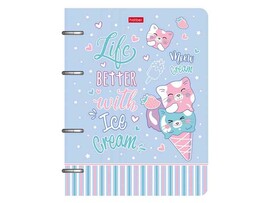 Тетрадь 80л А5 Sweet Cat, 4 кольца, металлизир. карт., выб. лак, клетка
