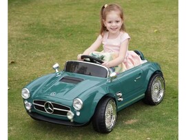Электромобиль Mercedes Ретро на р/у (свет, звук, подключение USB+Bluetooth+MP3, аккум. 12V, 20А, колеса пластик, сиденье кожа, открыв. двери, качается, до 25 кг) ЗЕЛЕНЫЙ 16/015 доставка оптом в Донецк