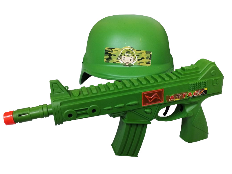Набор "Военный": автомат-трещотка 30 см, каска, в сетке. Арт. M636-L
