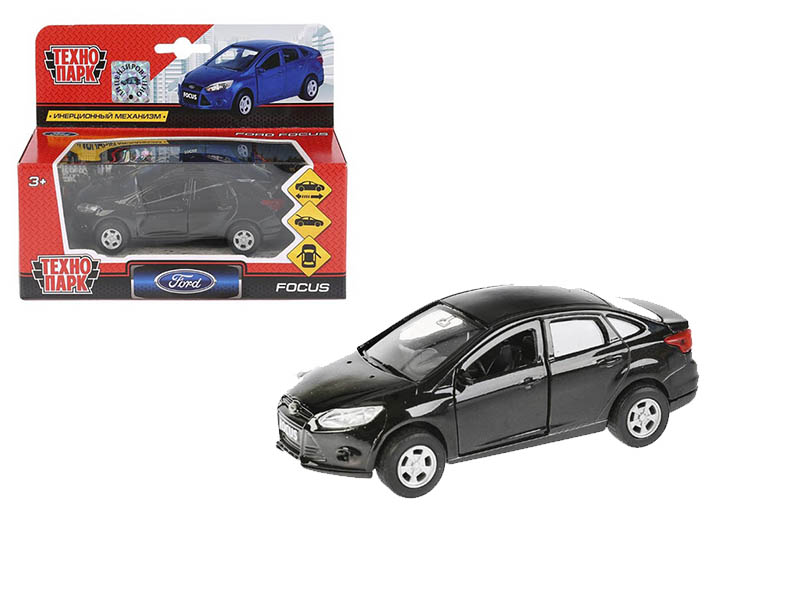 Машина металл. Ford Focus 12 см, двери, багаж., инерц., черный. Технопарк