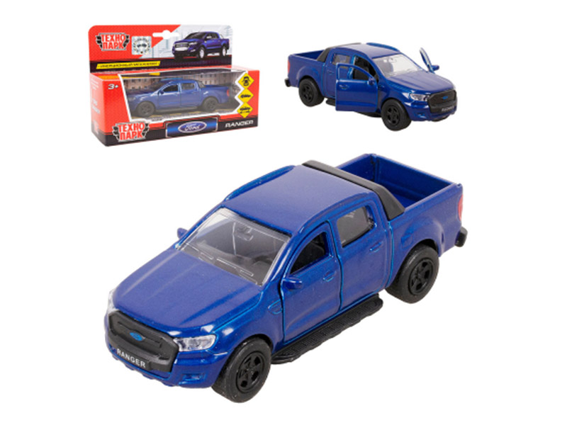 Машина металл. Ford Ranger Пикап 12 см, дв., багаж., инерц., синий. Технопарк