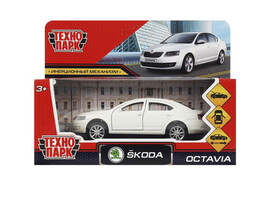 Машина металл. Skoda Octavia 12 см, дв., багаж., инерц, белый, кор. Технопарк