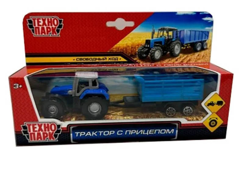 Модель металл. Трактор с прицепом 16 см, кор. Технопарк