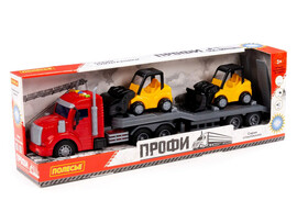 "Профи", автомобиль-трейлер инерц., светом и звук + дорожный каток и погрузчик "Мини" инерц. в коробке