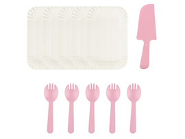Десертный набор 11 предм. (тарелки, вилки, нож) розовый