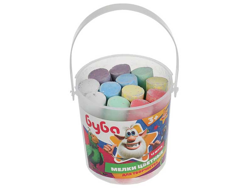 Мелки цветные "Буба" 12 шт. 6 цв. в ведре. MELBUCKET12-BUBA