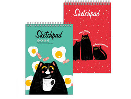 Скетчпад А5 60 л «ЧЕРНЫЕ КОШКИ» (гребень, офсет, мат. лам.) доставка оптом в Донецк