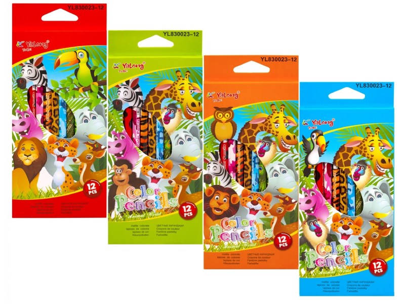 Карандаши цв. Yalong "ZOO-4" 12 цв., шестигр., заточ., дизайн на корп., d=2.8 мм YL830023-12