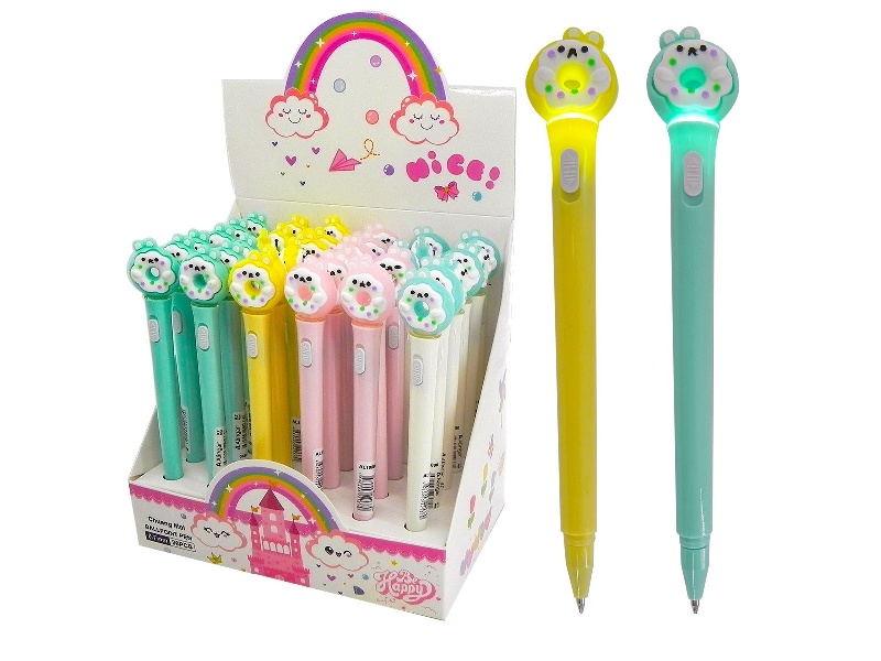 Ручка шар. "Пончик" синяя, 0.7 мм, подсветка, цв. пласт. корп. AL10890