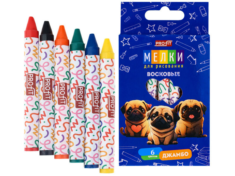 Донецк игрушка оптом Набор восковых мелков 6 цв. «МОПСЫ»