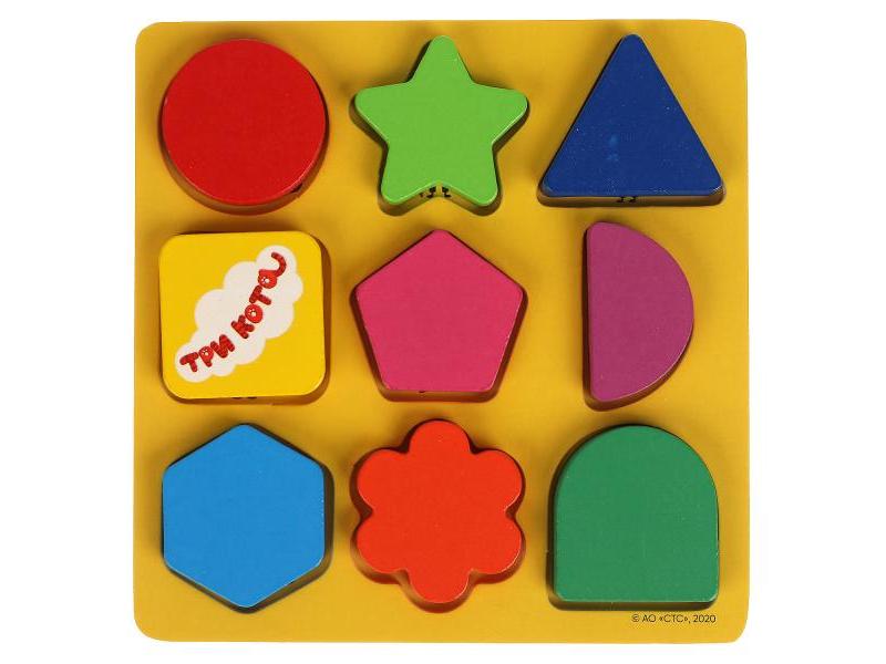 Донецк игрушка оптом Вкладыш дерево «Геометрия. Три Кота» 12,5*12,5 см в пленке 1053-CATS