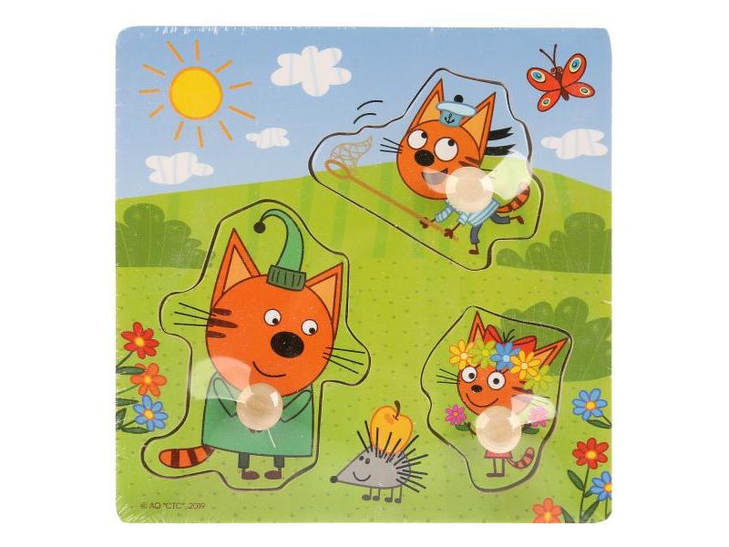 Донецк игрушка оптом Вкладыш дерево «Веселая прогулка. Три Кота» 15*15 см в пленке 1002-CATS