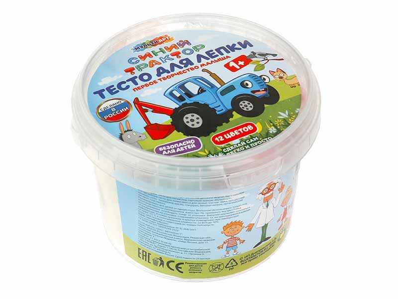 Тесто для лепки "Синий Трактор" 12 цв. в ведре. DOUGHTBUC-SRT