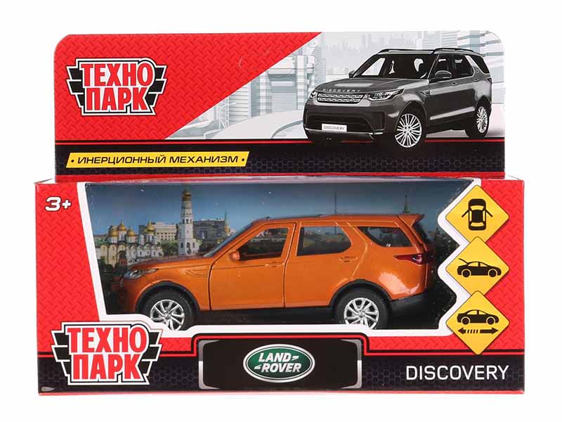 Машина металл LAND ROVER DISCOVERY 12 см двер, баг, инер, золотой, кор.