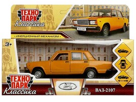 Машина металл. ВАЗ-2107 12 см, дв., багаж., инерц., желтый. Технопарк