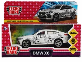 Машина металл. BMW X6 12 см, двери, багаж., инерц., кор. Технопарк