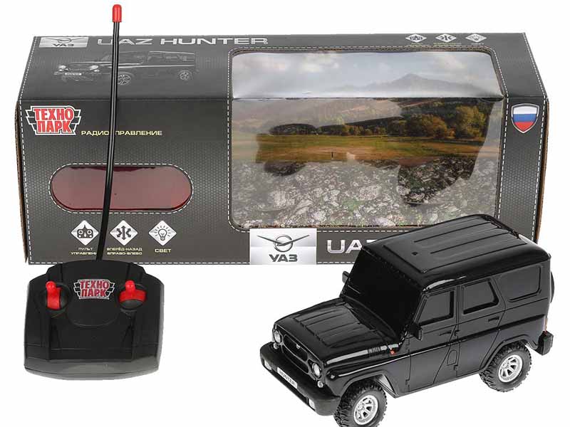 Машина р/у UAZ HUNTER 18 см, свет, черн, кор. Технопарк