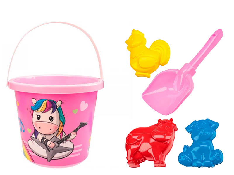 Набор №97: ведро "Пони" 0.85л, лопатка 22 см, 3 формочки. Арт. И-2818