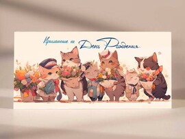 Пригласительные "Приглашение на День Рождения" (котики) PR17 доставка оптом в Донецк