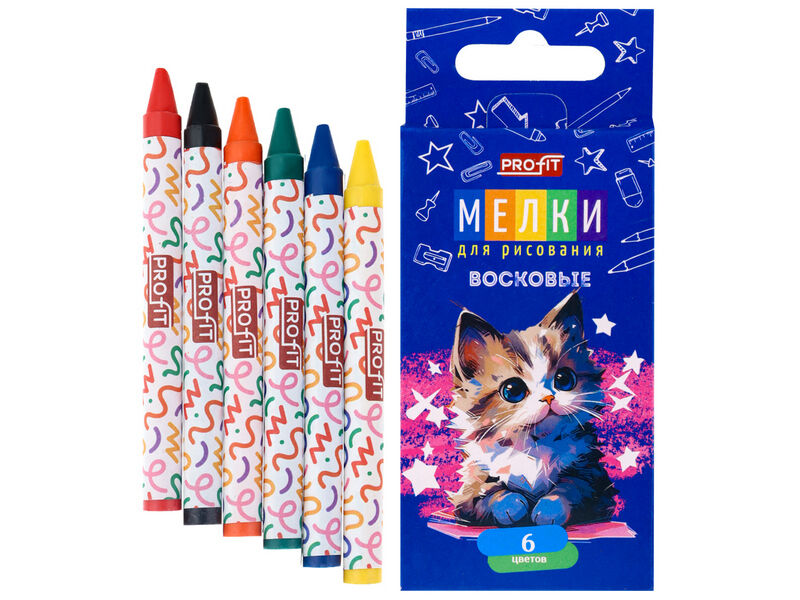 Донецк игрушка оптом Набор восковых мелков 6 цв. ВЕСЁЛЫЙ КОТЁНОК