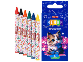 Набор восковых мелков 6 цв. ВЕСЁЛЫЙ КОТЁНОК доставка оптом в Донецк