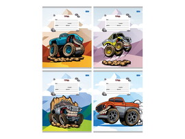 Тетрадь 12л КОСАЯ ЛИНИЯ «ЗУБАСТЫЙ АВТОМОБИЛЬ» (цвет. мелов. обл.) доставка оптом в Донецк