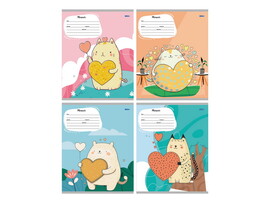 Тетрадь 12л КОСАЯ ЛИНИЯ «КОТИК И СЕРДЕЧКО» (цвет. мелов. обл.) доставка оптом в Донецк