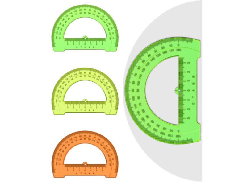 Транспортир СТАММ 12 см 180* NEON Cristal, ассорти
