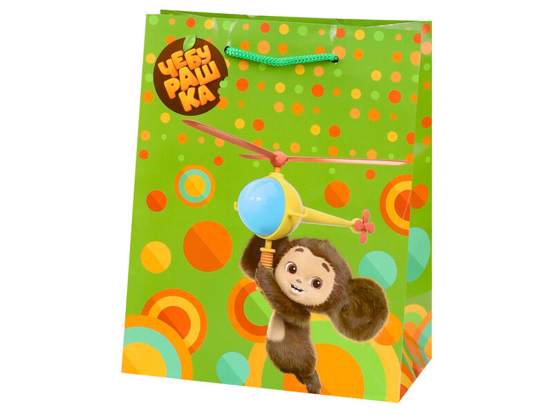 Донецк игрушка оптом Пакет подарочный «ЧЕБУРАШКА И ВЕРТОЛЕТИК» 18*23*10 см (глян. лам.) ПКП-0394