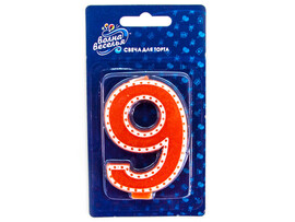 Свеча для торта Цифра «9» белый кант 7 см доставка оптом в Донецк