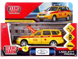 Машина металл. Lada Priora Реанимация 12 см, свет, звук, дв., багаж. Технопарк