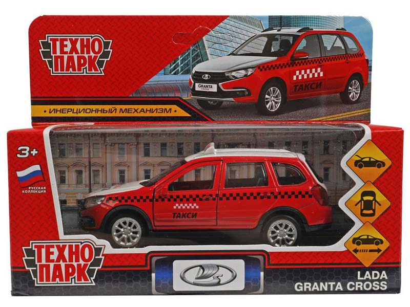 Машина металл. Lada Granta Cross Такси 12 см, дв., баг., инерц., красный. Технопарк