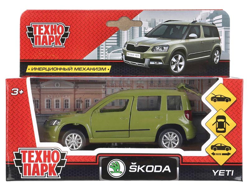 Машина металл. Skoda Yeti 12 см, дв., багаж., инерц., зеленый, кор. Технопарк