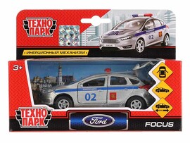 Машина металл. Ford Focus Хэтчбек Полиция 12 см, дв., багаж., инерц. Технопарк