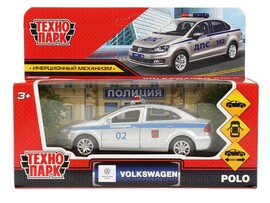 Машина металл. Volkswagen Polo Полиция 12 см, дв., багаж., инерц. Технопарк