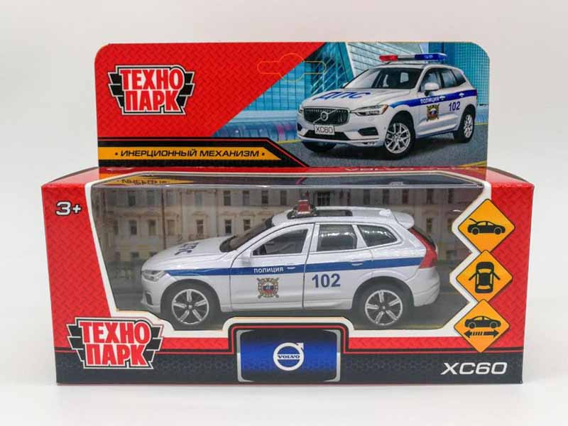 Машина металл. Volvo XC60 R-Design Полиция 12 см, дв., баг., инерц., белый. Технопарк