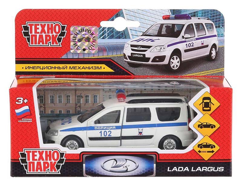 Машина металл. Lada Largus Полиция 12 см, дв., багаж., инерц. Технопарк