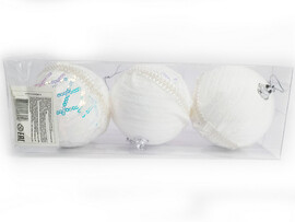 Набор елочных БЕЛЫХ шаров с узорами из текстиля 8 см (3шт/уп) B1008-4 доставка оптом в Донецк