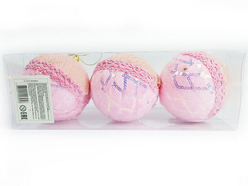 Донецк игрушка оптом Набор елочных РОЗОВЫХ шаров из текстиля 8 см (3шт/уп) B1008-5