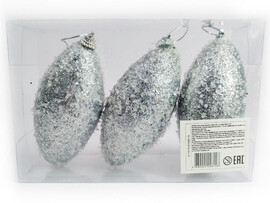 Набор подвесок ШИШКИ СЕРЕБРЯННЫЕ из полистирола 10 см (3шт/уп) B1008-14 доставка оптом в Донецк