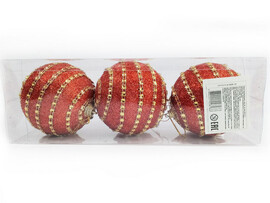 Набор елочных КРАСНЫХ шаров с узорами из полистирола 8 см (3шт/уп) B1008-18 доставка оптом в Донецк