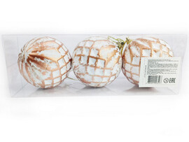 Набор елочных БЕЛО-БРОНЗОВЫХ шаров из полистирола 8 см (3шт/уп) B1008-40 доставка оптом в Донецк