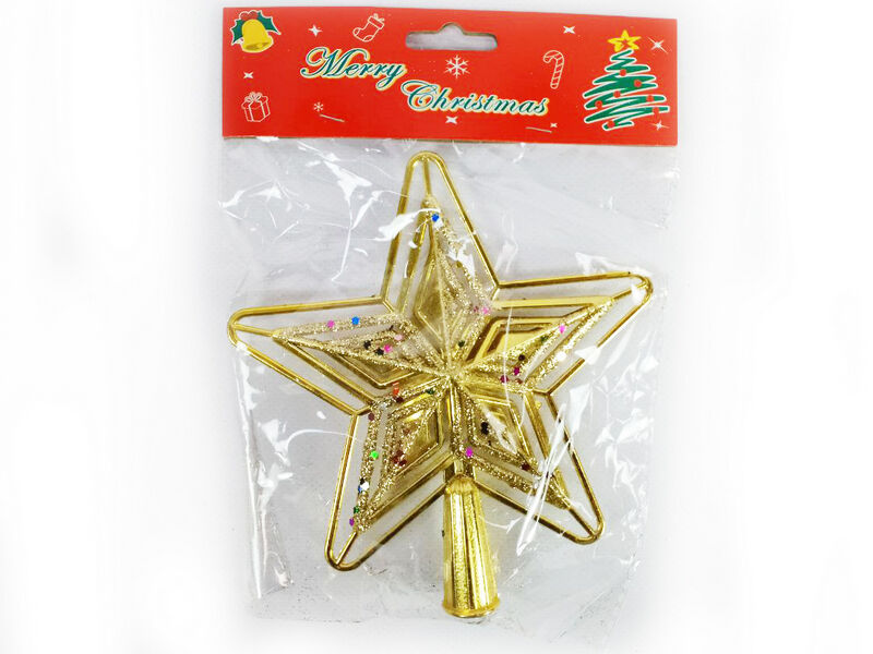 Донецк игрушка оптом Верхушка на елку ЗВЕЗДА золото 16 см в пак. XM-24421