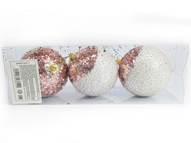 Набор елочных БЕЛО-БРОНЗОВЫХ шаров из полистирола 8 см (3шт/уп) 6036-11 доставка оптом в Донецк