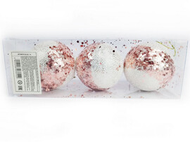 Набор елочных БЕЛЫХ шаров с пайетками из полистирола 8 см (3шт/уп) 6036-14 доставка оптом в Донецк