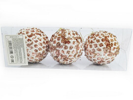 Набор елочных БЕЛО-БРОНЗОВЫХ шаров из полистирола 8 см (3шт/уп) 6036-15 доставка оптом в Донецк